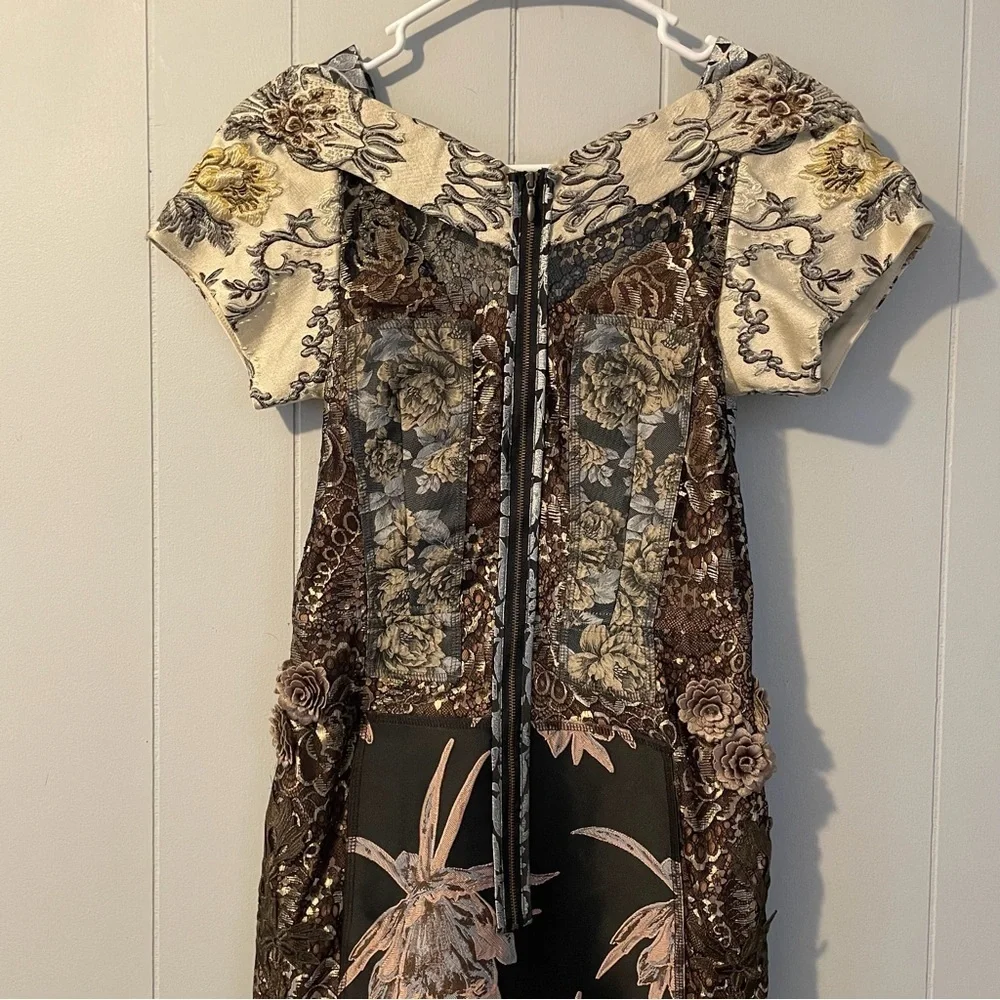 Beguile by Byron Lars Anthro “Noemi” Brocade Lace Print Sheath Dress – Size 2